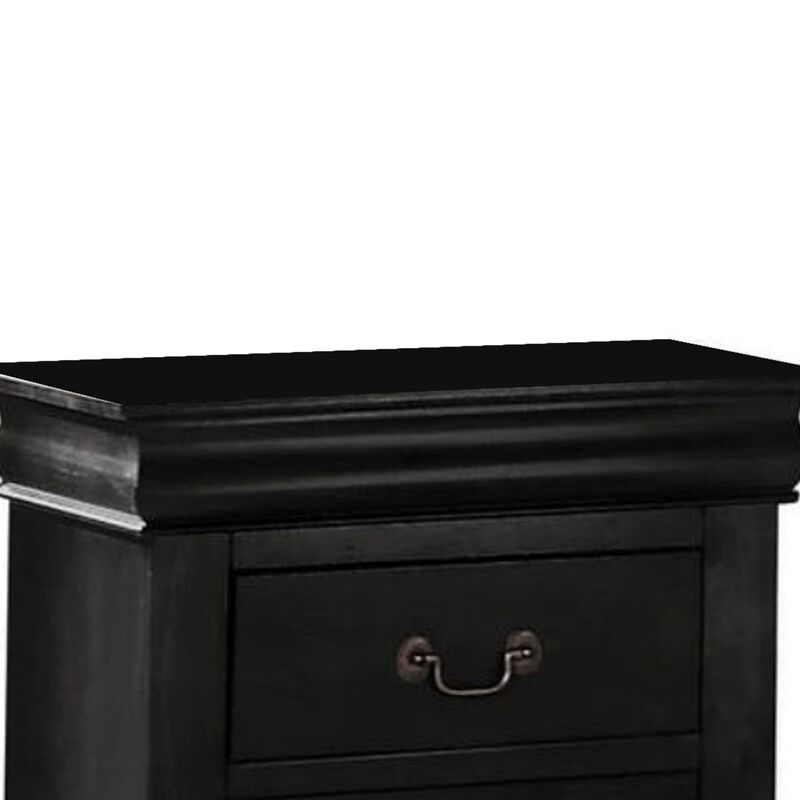Wooden Nightstand with Two Drawers, Black-Benzara