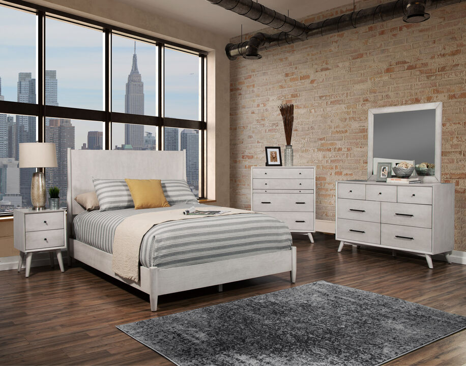 Flynn Mid Century Modern California King Panel Bed, Gray