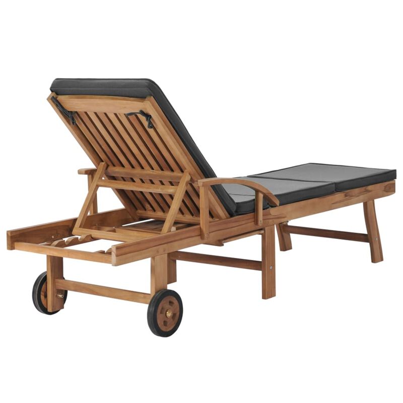 vidaXL Sun Lounger with Cushion Solid Teak Wood Dark Gray