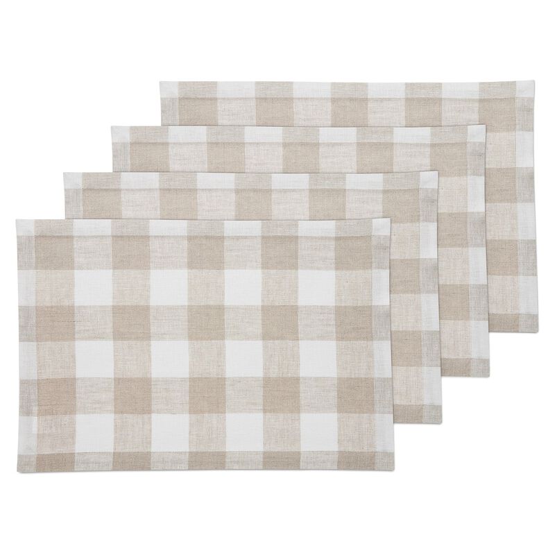 Solino Home 100% Pure Linen 14 x 19 Inch Placemats Set of 4 | Buffalo Check