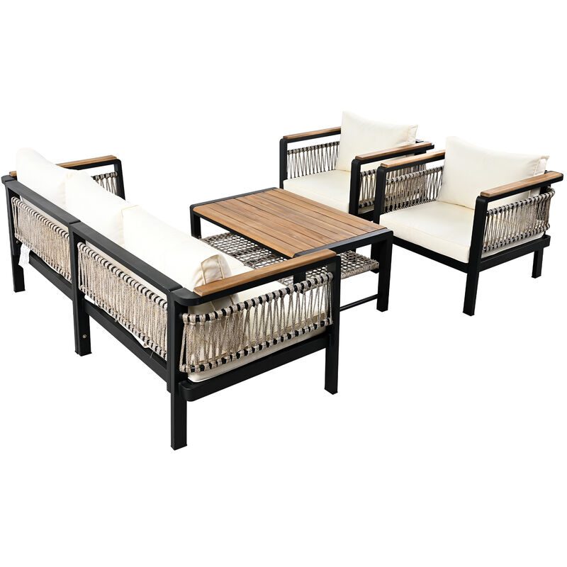 Merax 4 Pieces Outdoor Sectional Sofa Cnversation Set