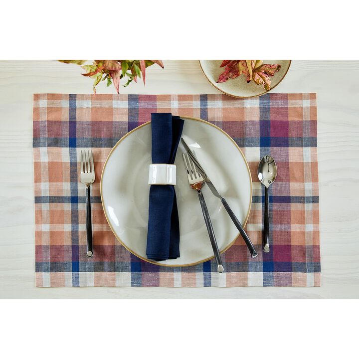 Solino Home 100% Pure Linen Placemats 14 x 19 Inch Set of 4 |Fall Flavors Madras