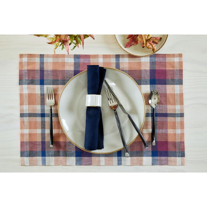 Solino Home 100% Pure Linen Placemats 14 x 19 Inch Set of 4 |Fall Flavors Madras
