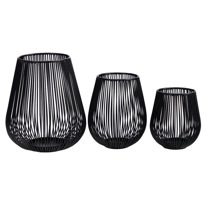 Nearly Natural 6-in, 8-in and 10-ft Vintage Black Metal Wire Tea Votive Lantern Candle Holder (Set of 3)