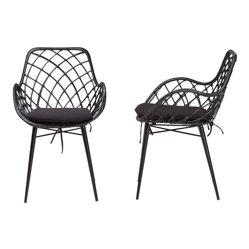 Bali & Pari Ballerina Modern Black Finished Rattan and Metal 2-Piece Dining Chair Set
