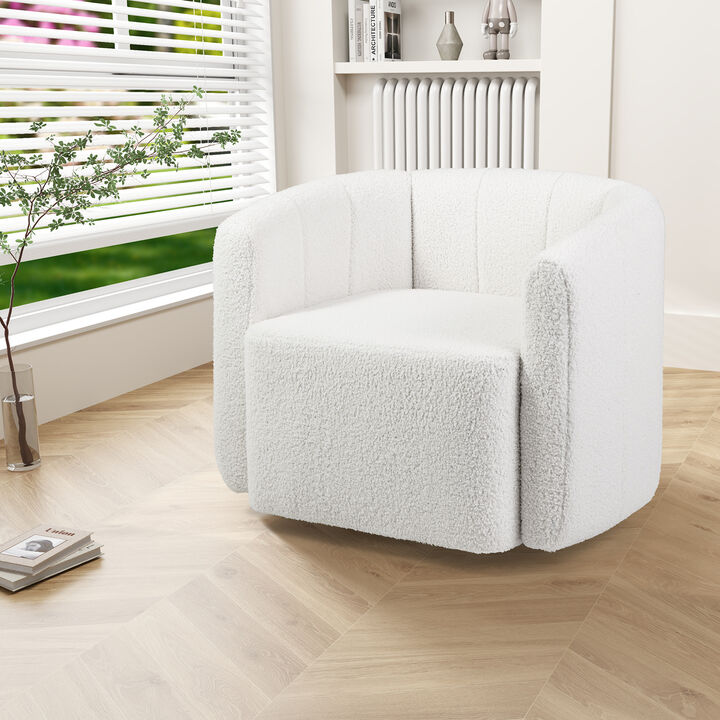 Modern Upholstered Sherpa Accent Chair with Curved Backrest and Armrests
