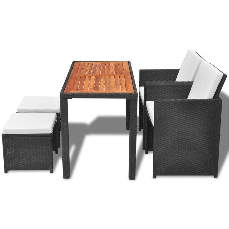 vidaXL 5 Piece Outdoor Dining Set Poly Rattan and Acacia Wood Black
