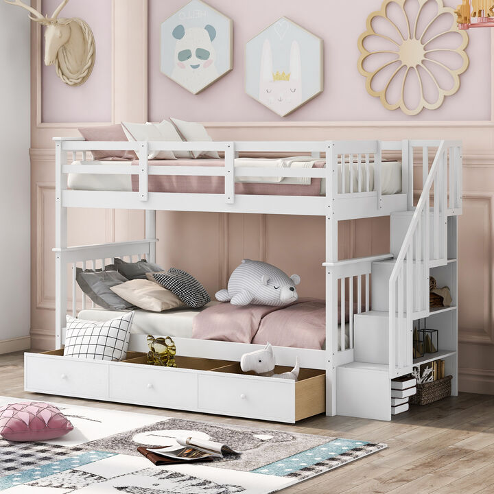 Merax Stairway Twin-Over-Twin Bunk Bed with Three Drawers for Bedroom, Dorm