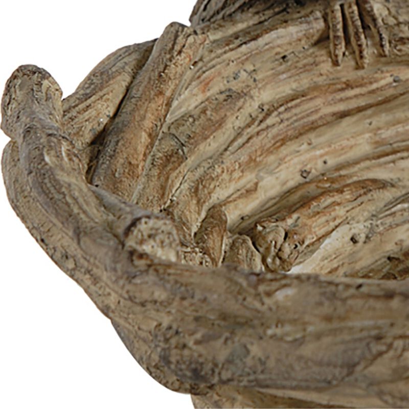 9 Inch Handcrafted Accent Table Bowl, Resin, Lovebirds Nest, Natural Brown - Benzara