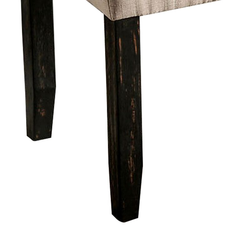 20 Inch Button Tufted Wooden Bench, Antique Black and Beige-Benzara