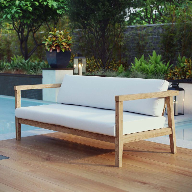 Modway - Bayport Outdoor Patio Teak Sofa Natural White