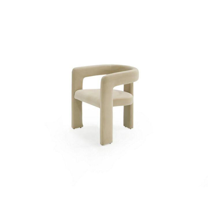Lavi 26 Inch Dining Chair, Cushioned, Curved Open Back, Beige Upholstery - Benzara
