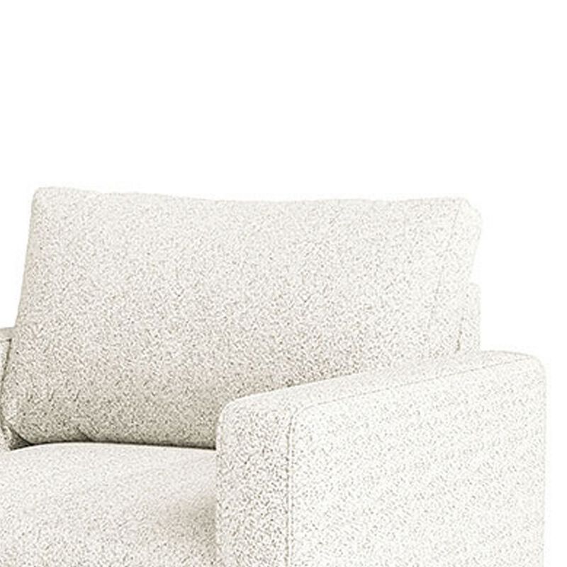 Remy Accent Chair, Bench Seat w Track Arms, Plush Off White Boucle - Benzara