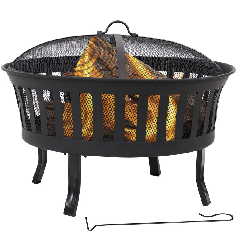 Sunnydaze 25 in Steel Wood-Burning Fire Pit with Mesh Stripe Cutouts