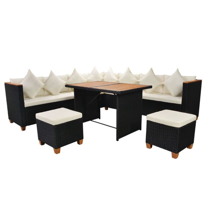 vidaXL 7 Piece Garden Lounge Set with Cushions Poly Rattan Black
