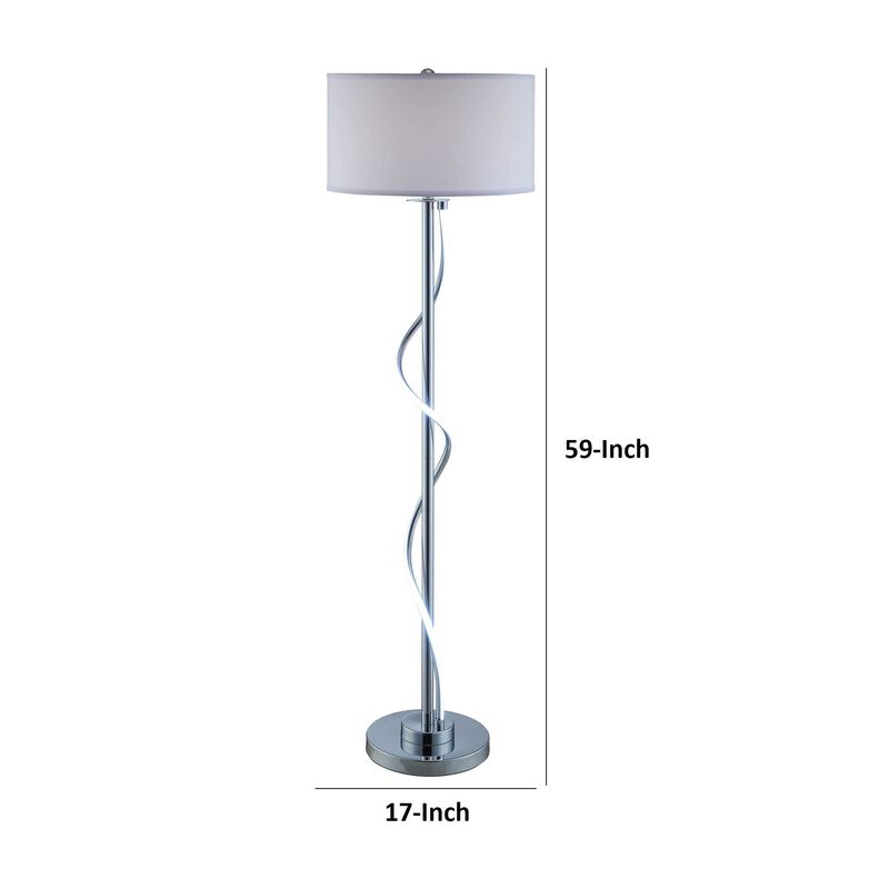 Jame 59 Inch Floor Lamp, Drum Shade, Accent Round Metal Base, Chrome-Benzara