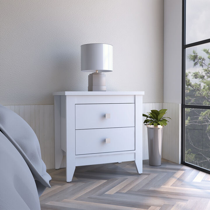 Streamdale Amara Nightstand, Two Shelves, Four Legs - White