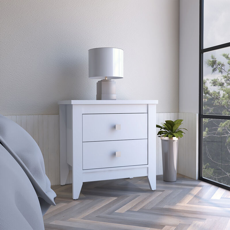 Streamdale Amara Nightstand, Two Shelves, Four Legs - White