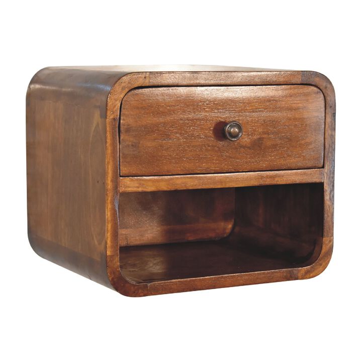 Mini Curve Floating Solid Wood 1 Drawers NightStand