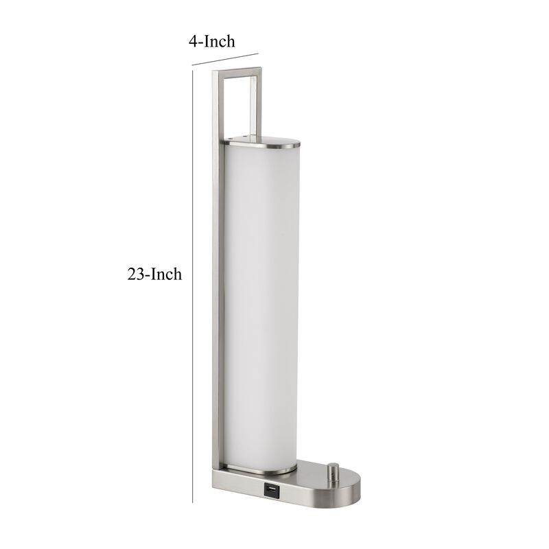 Mora Table Lamp, 2 USB Ports, Dimmer LED Light, Chrome Steel 23 Inch - Benzara