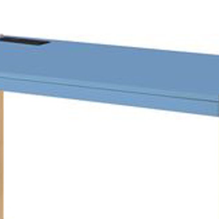 Writing Desk with USB Dock and Metal Legs, Blue and Rose Gold-Benzara