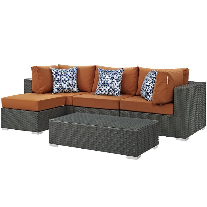 Sojourn 5 Piece Outdoor Patio Sunbrella Sectional Set - Canvas Tuscan