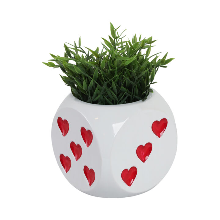 6" Dice Planter, White/red
