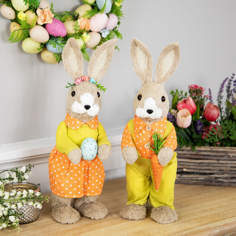 Standing Girl Rabbit with Easter Egg Figure - 15" - Orange and Green