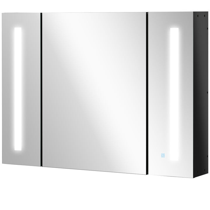 LED Medicine Cabinet Wall-Mounted Bathroom 3 Mirrored Door High Gloss Black