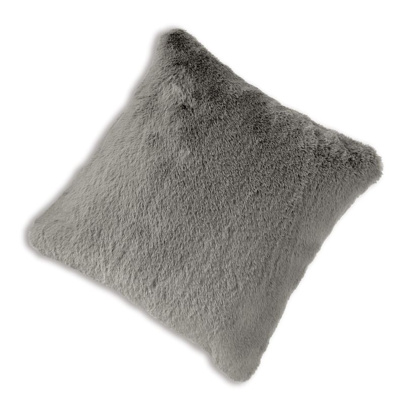 Difi Throw Pillow Set of 4, 20 Inch, Faux Rabbit Fur Face, Gray Polyester -