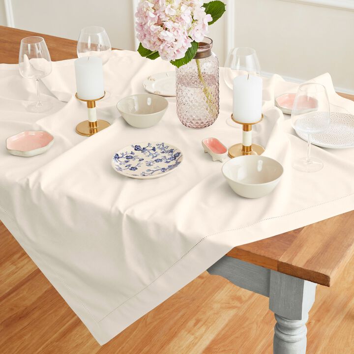 Solino Home Cotton Linen Hemstitch Table Throw 52 x 52 Inch
