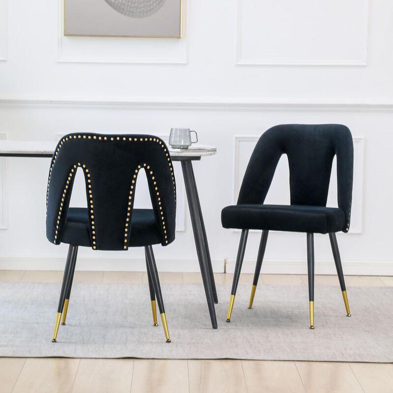 Hivvago 2 pcs Modern Contemporary Velvet Upholstered Dining Chair with Nailheads