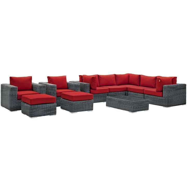Summon 10 Piece Outdoor Patio Sunbrella Sectional Set - Canvas Red