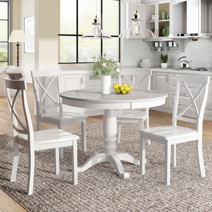 5 Pieces Dining Table And Chairs Set For 4 Persons, Kitchen Room Solid Wood Table With 4 Chair