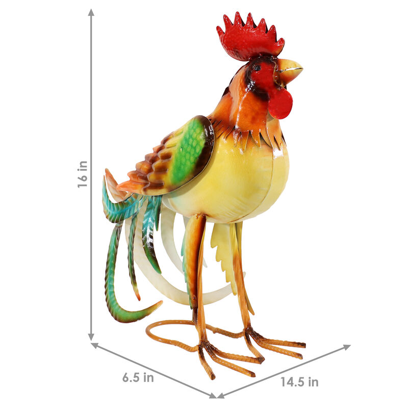 Sunnydaze Romeo the Rooster Outdoor Metal Statue - 16 in