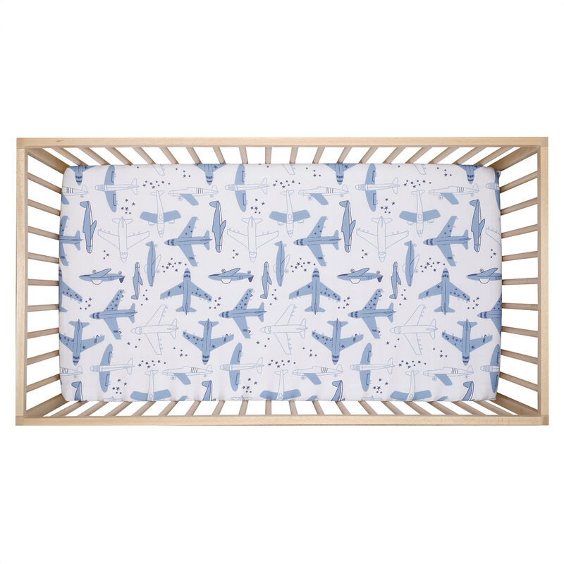 Bedtime Originals Little Aviator Airplane Baby/Toddler White Fitted Crib Sheet
