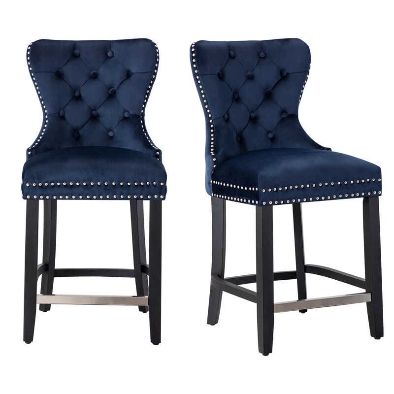 WestinTrends 24" Tufted Velvet Counter Stool (Set of 2)