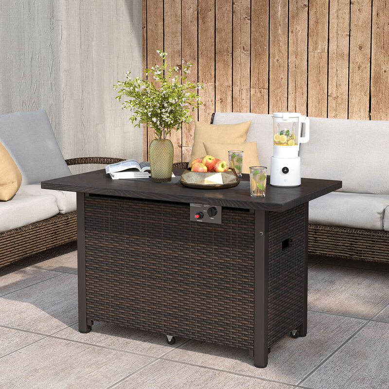 50000 BTU ropane Gas Fire Pit Table with Wind Guard and Glass Rocks