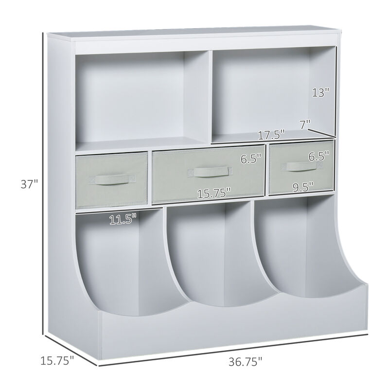 Toy Chest Kids Storage Organizer Wardrobe Display Bookcase w/ 3 Fabric Drawers