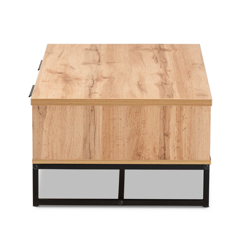 Baxton Studio Franklin Oak Brown Finished Wood And Black Finished Metal 2 Drawer Coffee Table