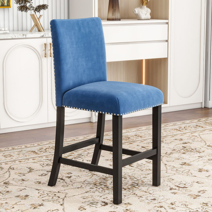 5-Piece Counter Height Dining Table Set - Blue Velvet Chairs
