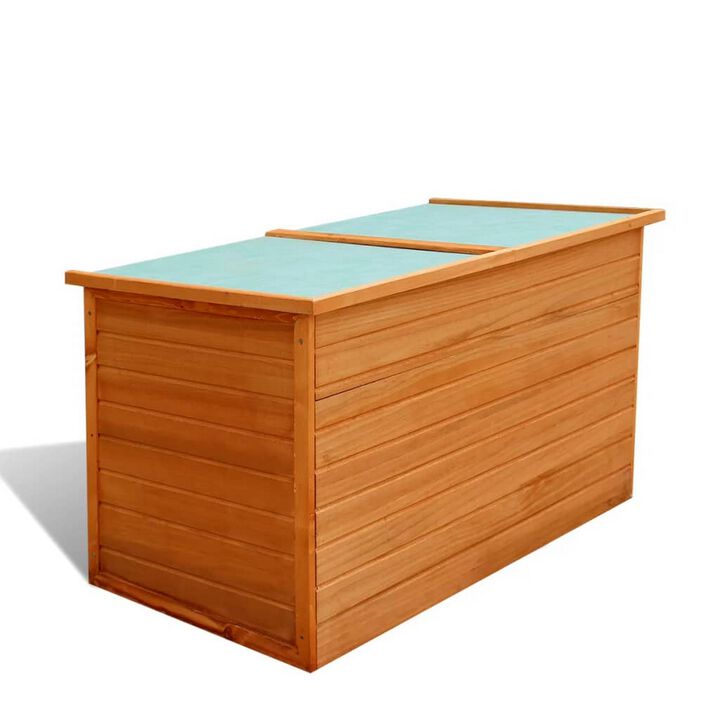 Outdoor Deck Patio Storage Box, Hinged Lift Top, Brown Wood 28x28x50 - Benzara