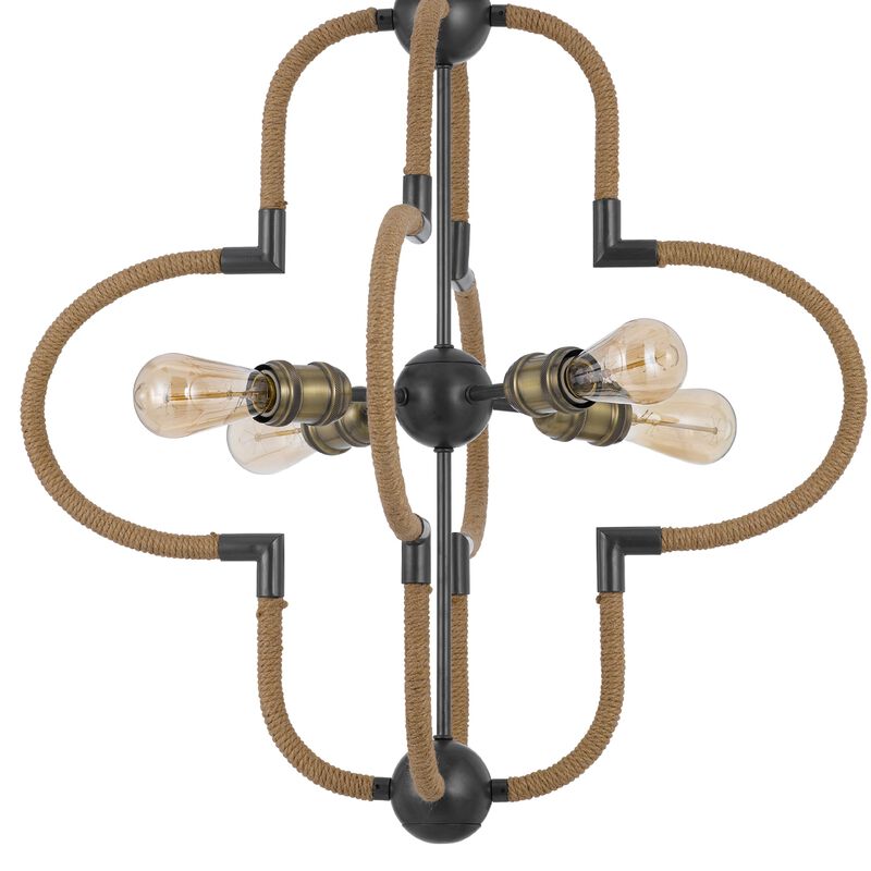 Gemo 25 Inch Chandelier, Crossed Clover Design, Brass Black Metal - Benzara