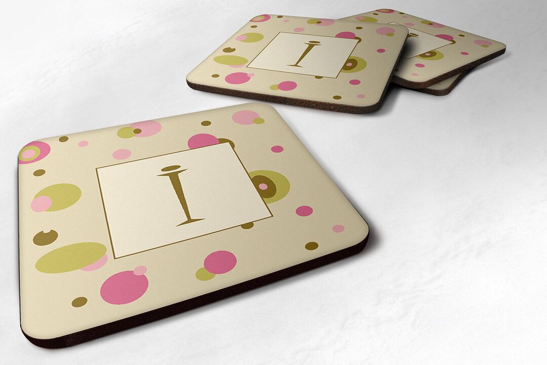 Caroline's Treasures CJ1004-IFC Monogram-Tan Dots Foam Coasters (Set of 4), Initial Letter I, 3.5 H x 3.5 W, Multicolor