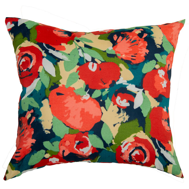 22"x22" Indoor/Outdoor Pillow, Botanical Red and Blue