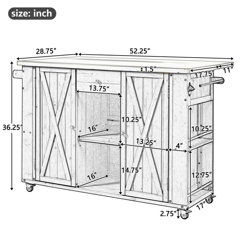 Merax Outdoor  Fir Wood Kitchen Island with Towel and Spice Racks