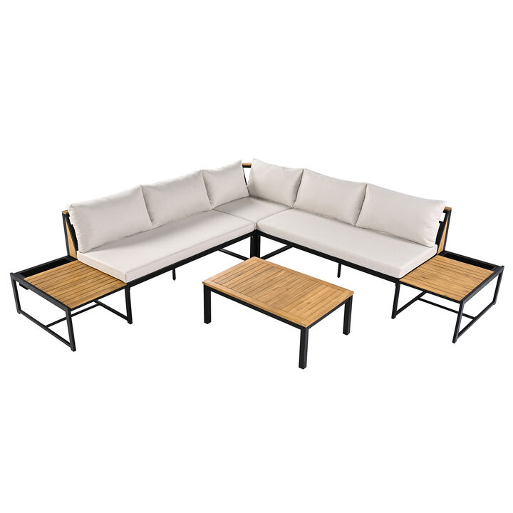 Whisen 4-Piece Outdoor Loveseat Set with Waterproof Cushions & Iron-Wood Frame