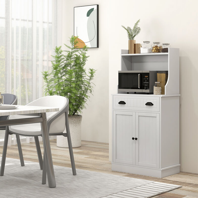 HOMCOM Microwave Cabinet with Drawer Cabinet and Adjustable Shelf White