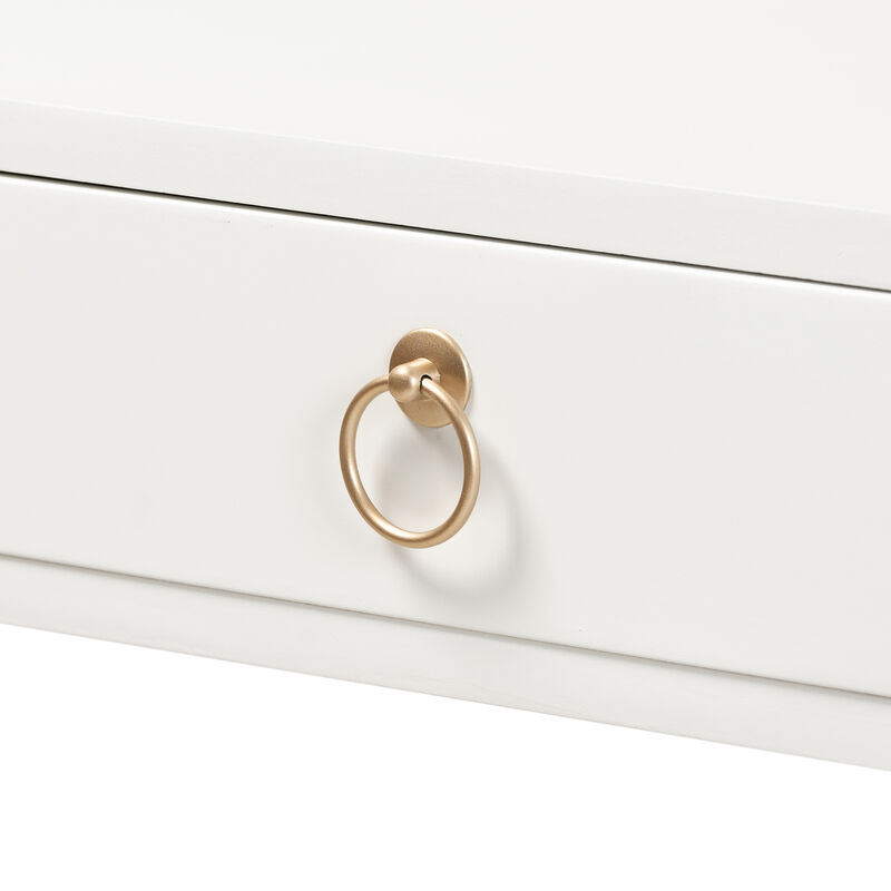 Baxton Studio Beagan Modern White Finished Wood And Gold Metal 2 Drawer Console Table