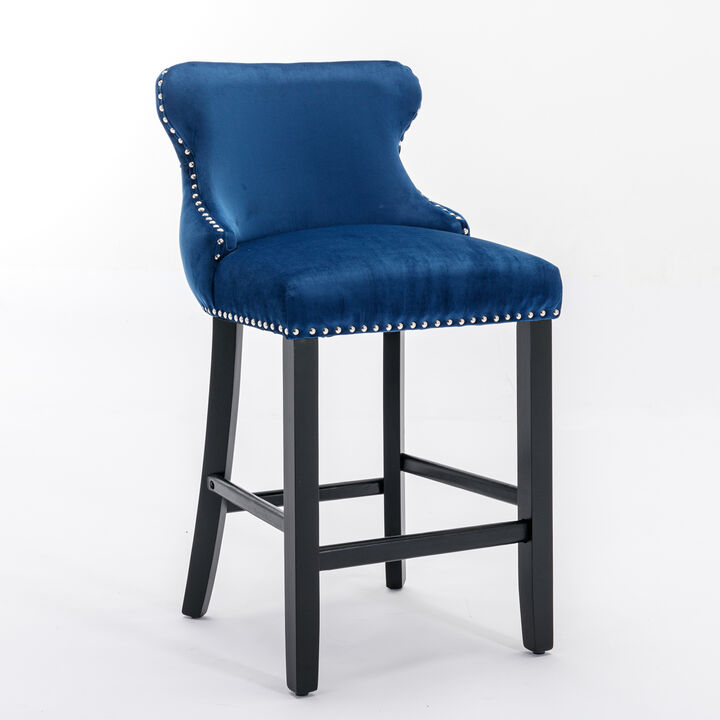 Contemporary Velvet Upholstered Wing-Back Barstools With Button Tufted